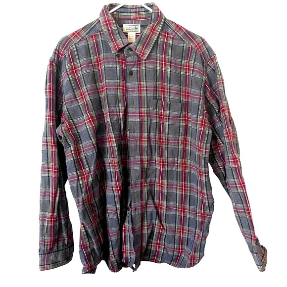L.L. Bean Grey Red Plaid Flannel Button Down Shirt XL - Picture 1 of 3